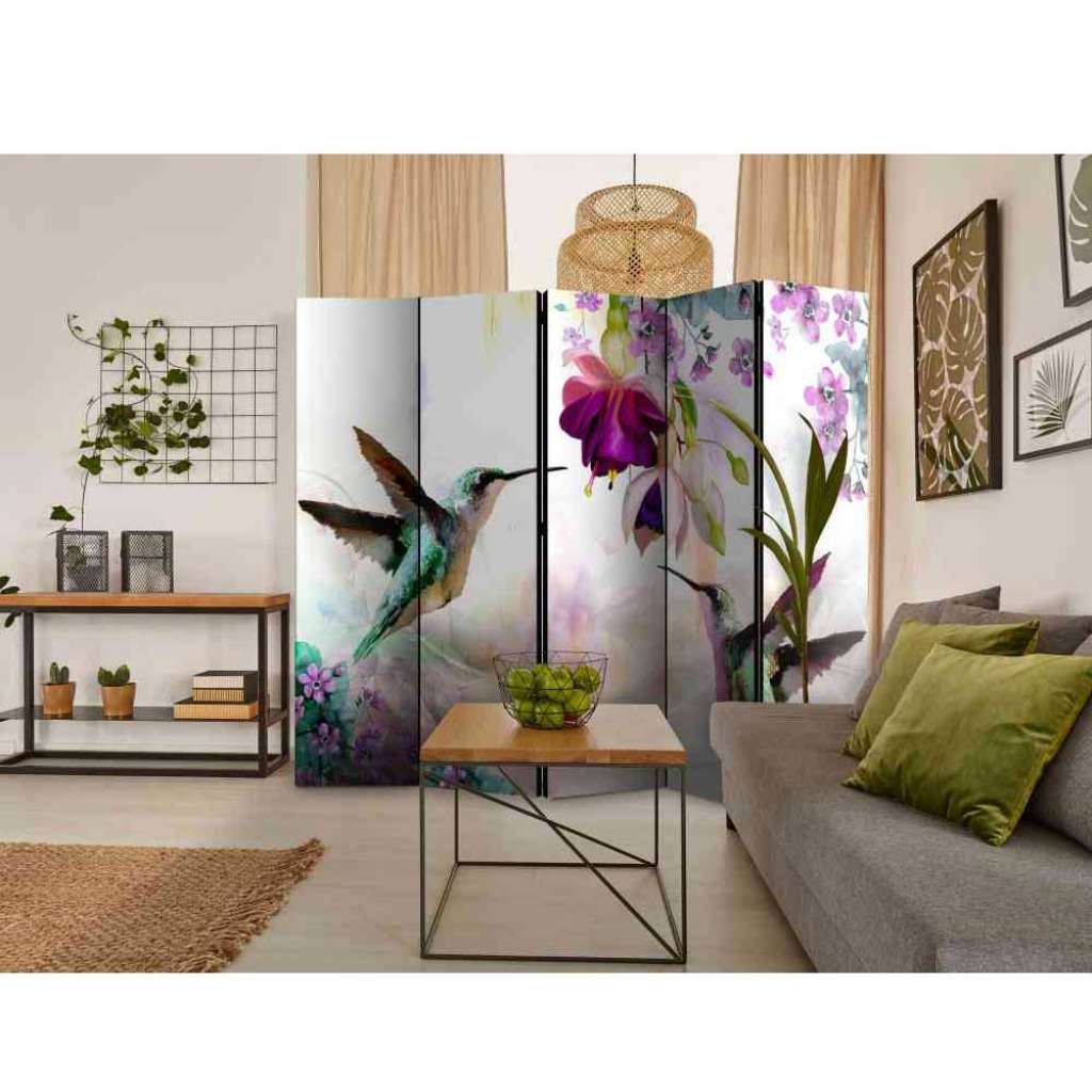 Praxis Raumteiler mit Kolibri Motiv und Blumen 225 cm breit