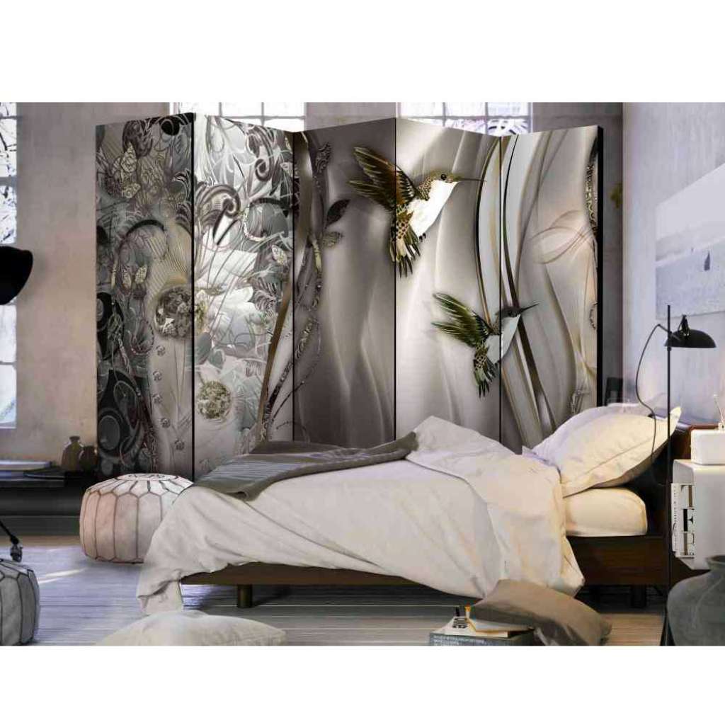 Paravent Raumtrennwand mit Ranken und Vögel Motiven 225 cm breit