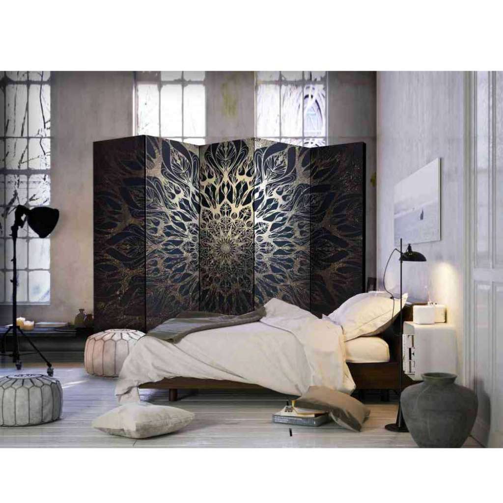 Paravent Trennwand mit Mandala Muster Braun und Goldfarben