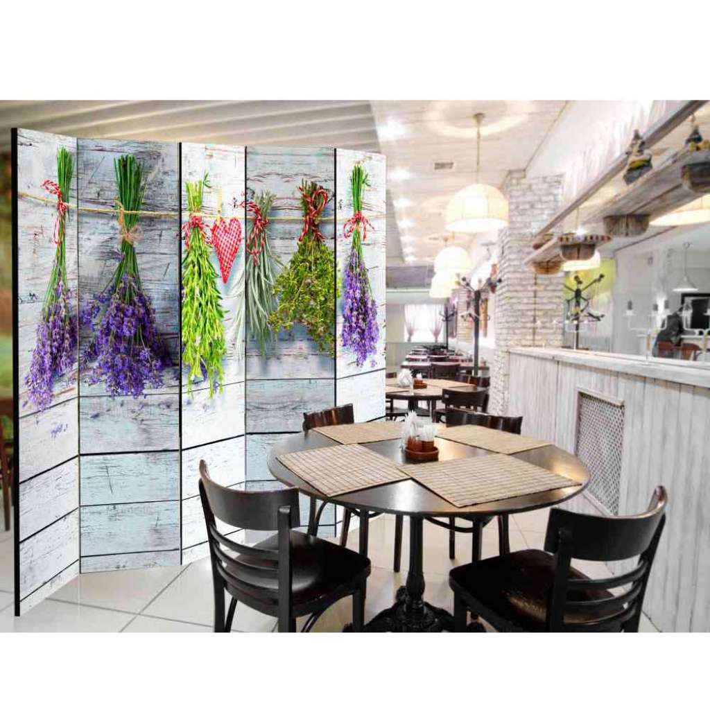 Bistro Paravent 5 teilig Grau und Bunt