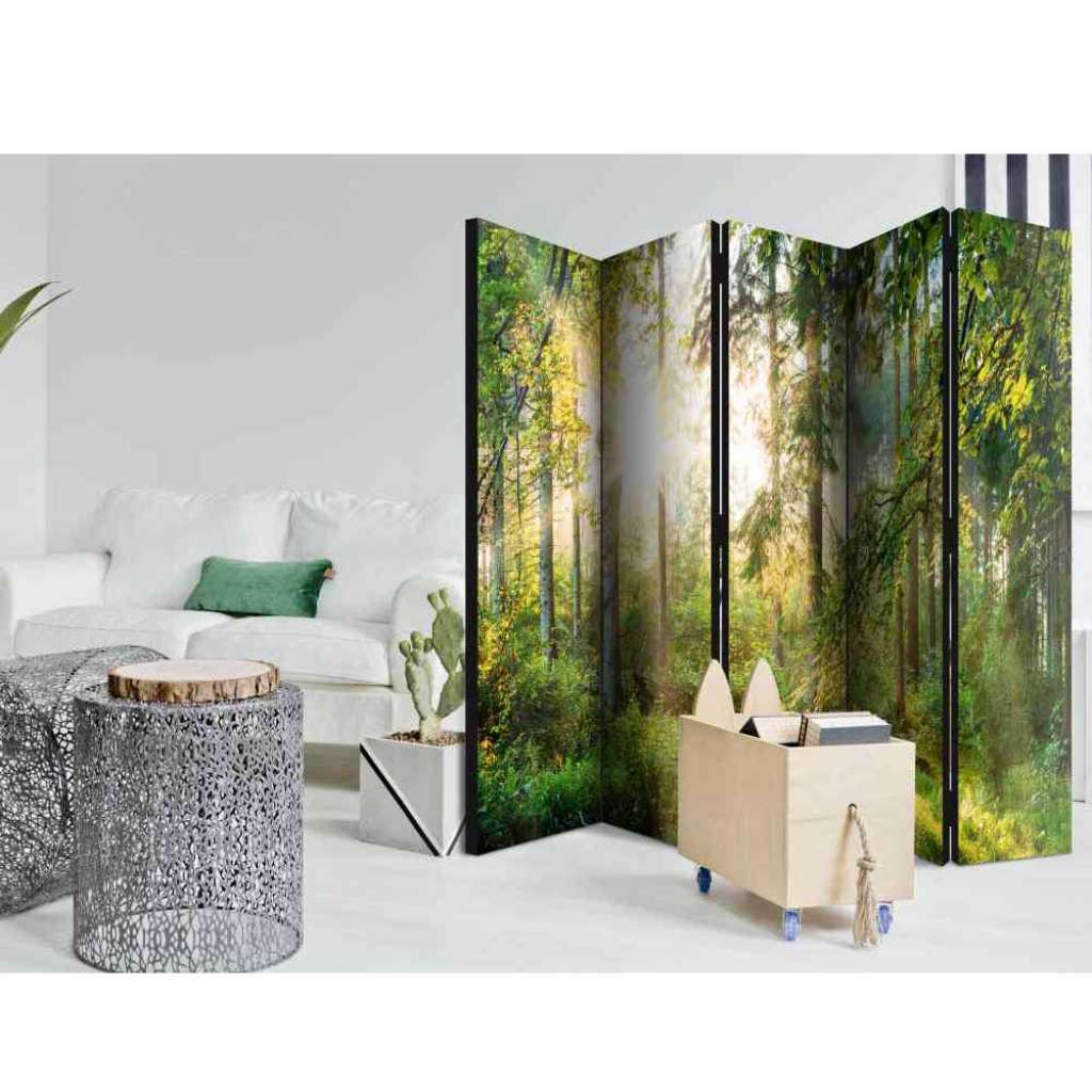 Leinwand Paravent mit Wald Motiv 225 cm breit