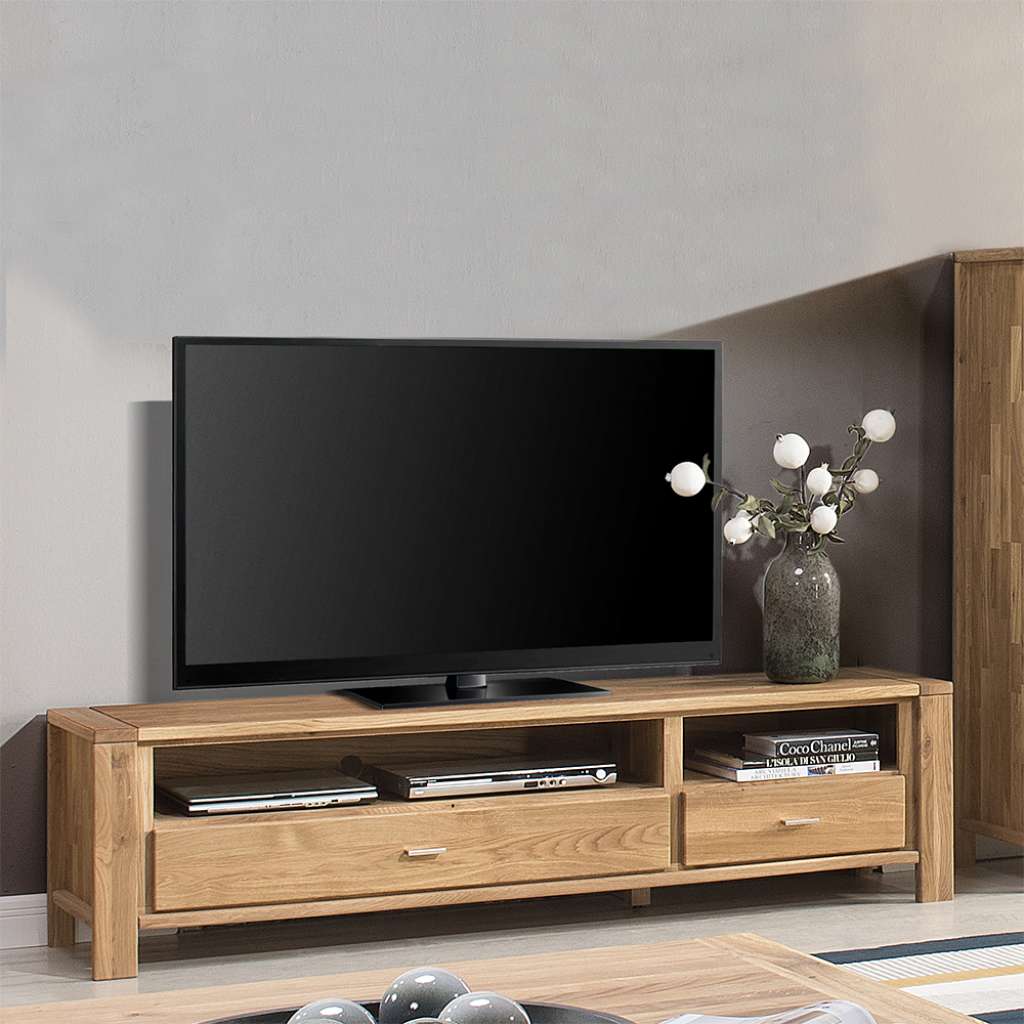 Fernsehmöbel aus Eiche Massivholz zwei Schubladen