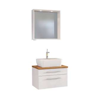 Design Badmöbel in Weiß und Wildeiche Dekor LED Beleuchtung (2-teilig)