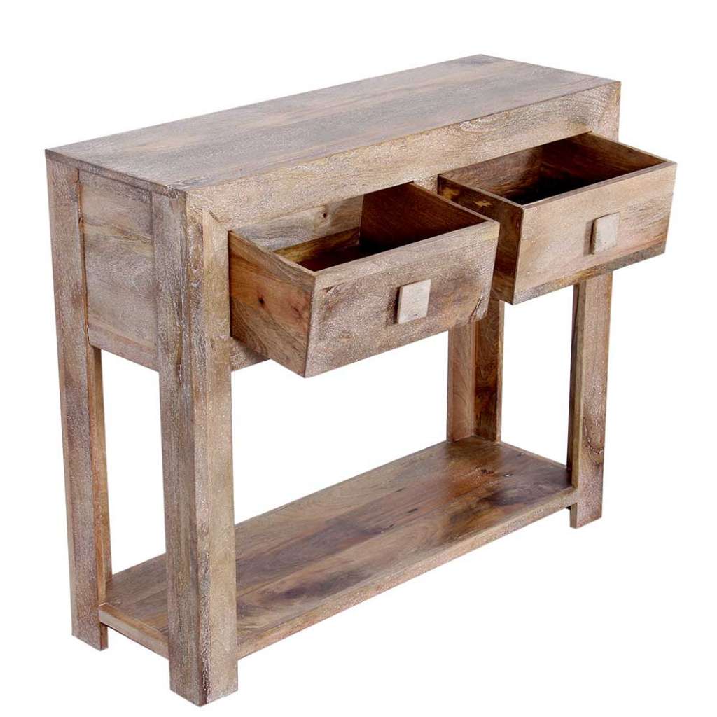 Flur Konsolentisch aus Mangobaum Massivholz White Wash lackiert