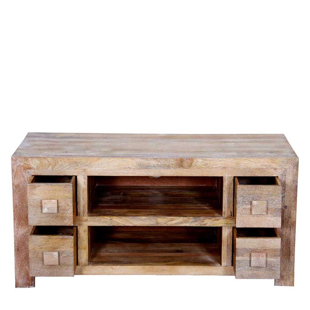 TV Board in White Wash lackiert Mangobaum Massivholz