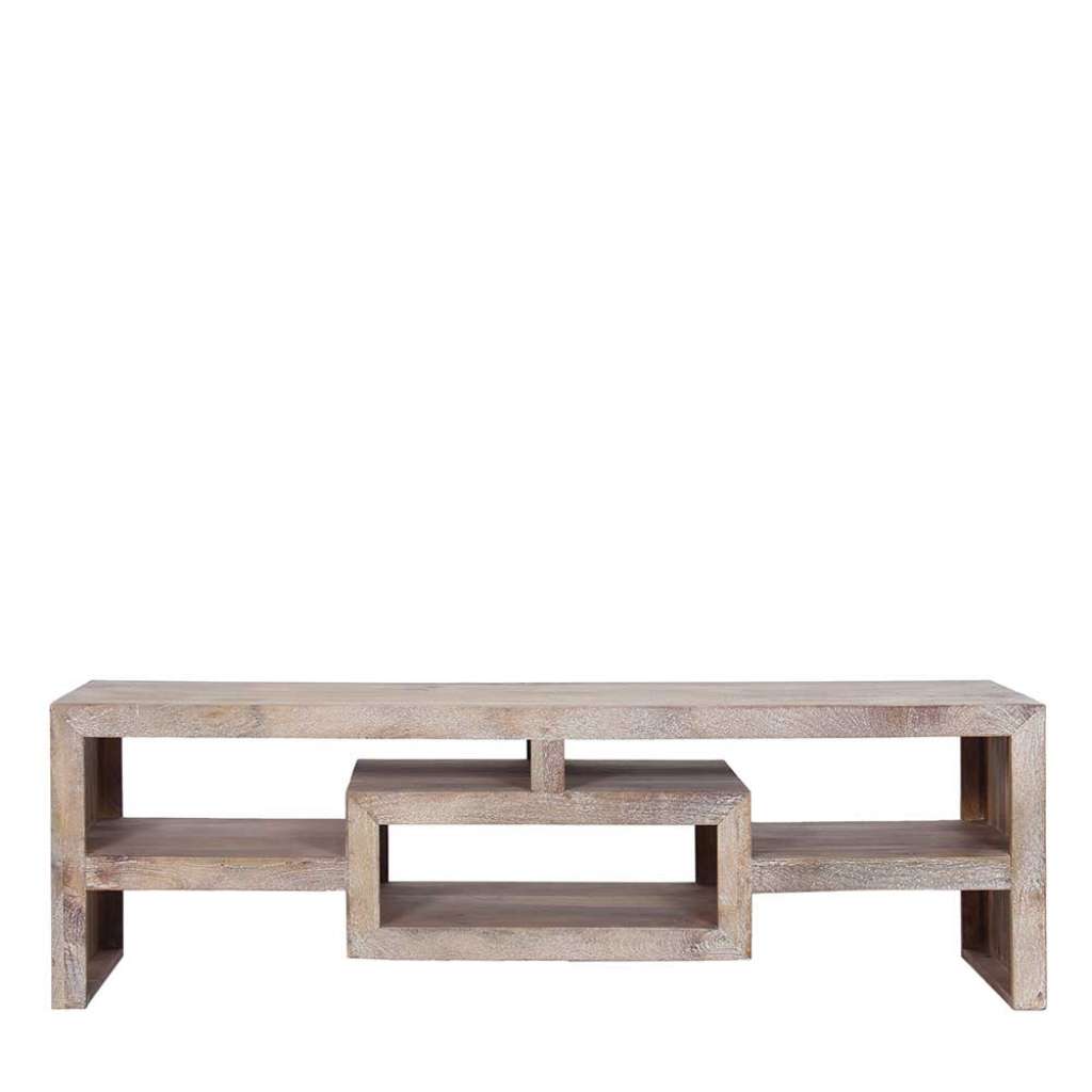 Massivholz TV Tische in White Wash lackiert 140 cm breit