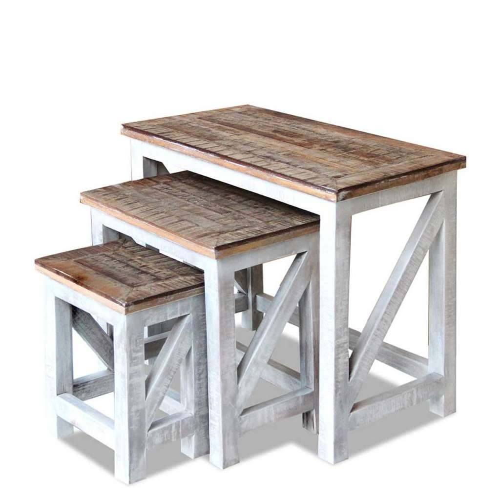 Beistelltisch Set in Antikweiß und Braun Landhaus Design (3-teilig)