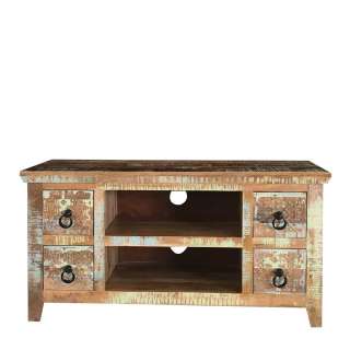 TV Möbel mit Schnitzereien in Braun Bunt Shabby Chic Look