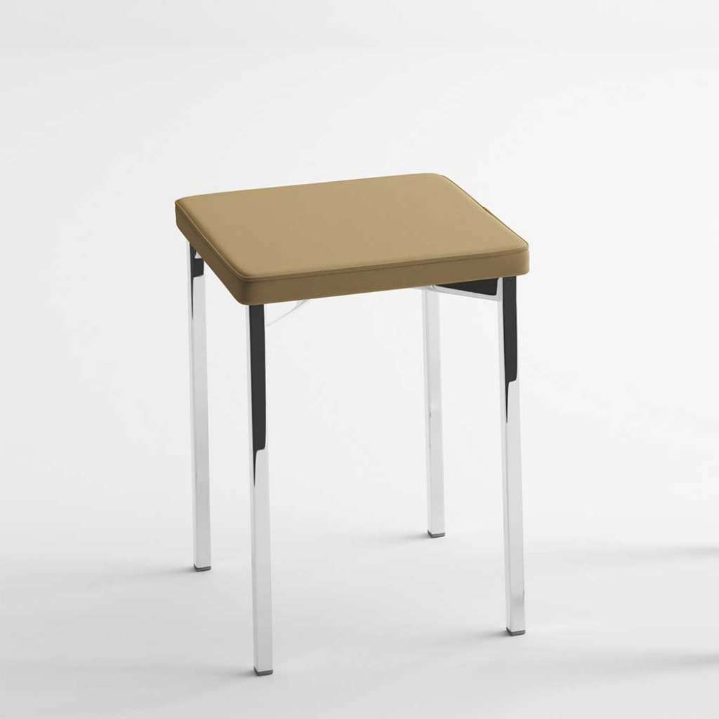 Quadratischer Garderobenhocker in Chromfarben und Taupe 4-Fuß Gestell aus Metall