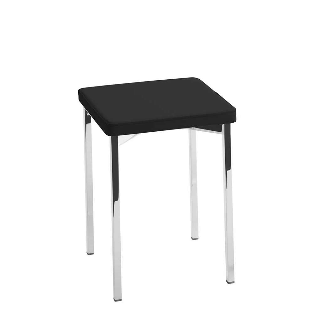Hocker in Chromfarben und Schwarz 4-Fuß Gestell aus Metall