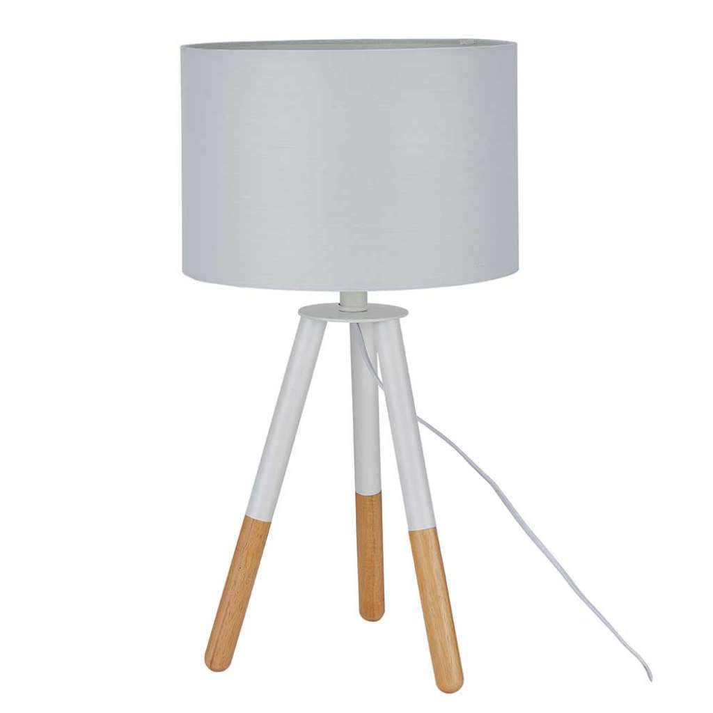 Tischlampe in Weiß und Naturfarben Stoffschirm
