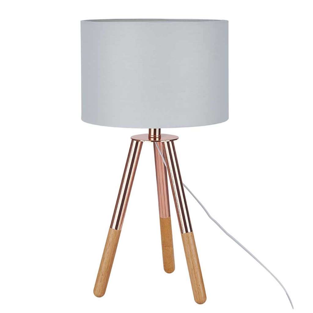Schirm Tischlampe in hell Grau Kupferfarben