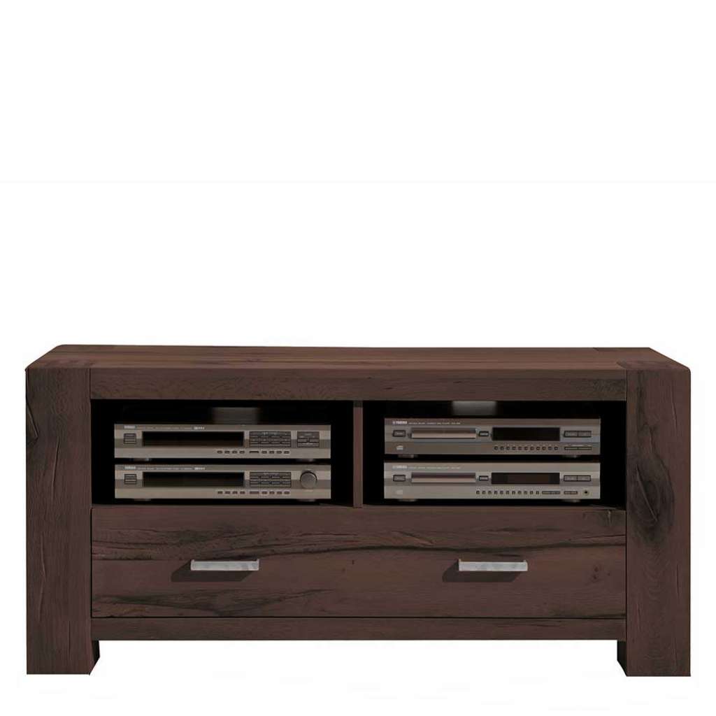 Fernseher Tisch aus Wildeiche Massivholz dunkel mit Antik Finish