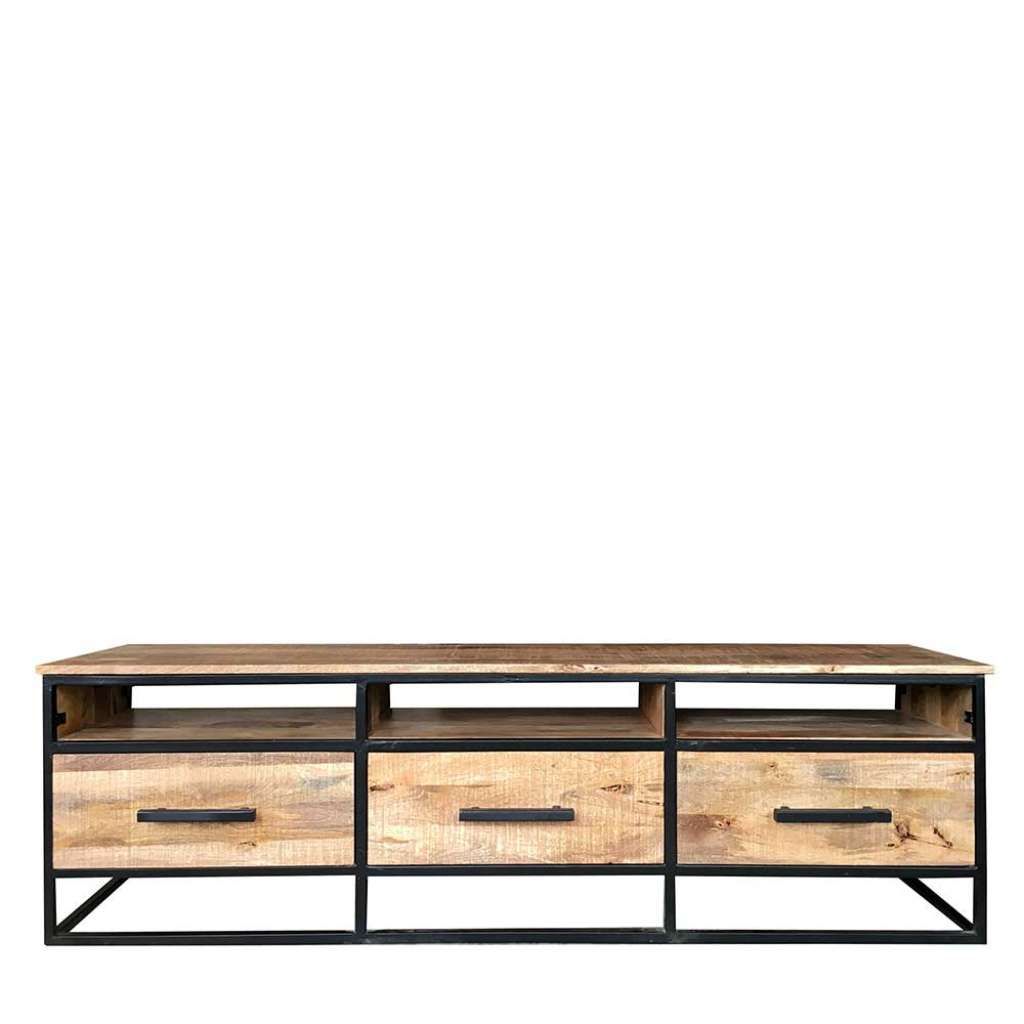TV Board aus Mangobaum Massivholz und Eisen 170 cm breit