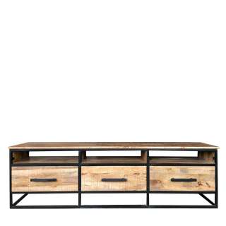 TV Board aus Mangobaum Massivholz und Eisen 170 cm breit