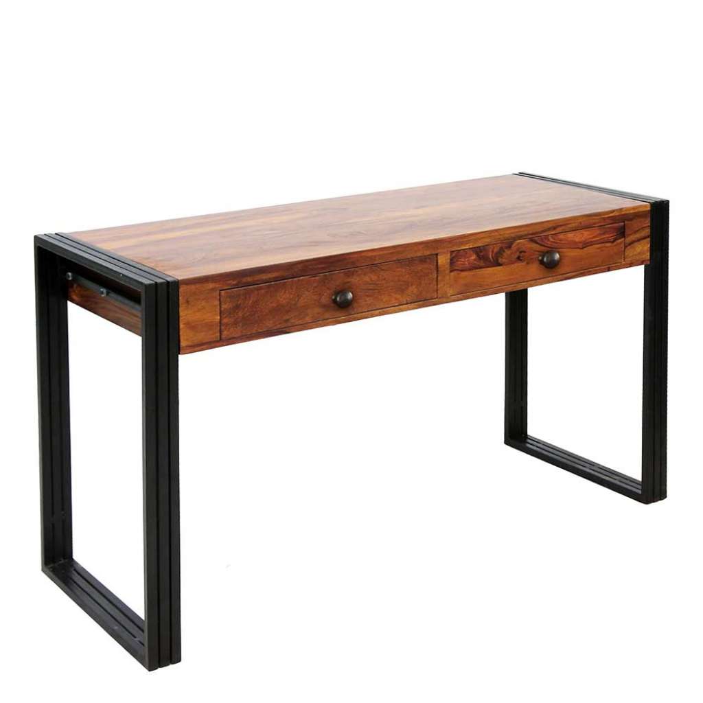 Design Schreibtisch aus Sheesham Massivholz und Eisen 130 cm breit