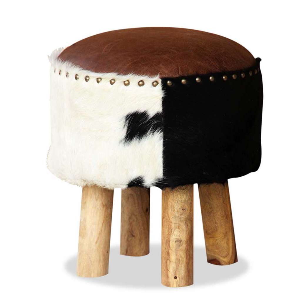 Sitzhocker mit Echtfell Bezug rustikalen Landhausstil