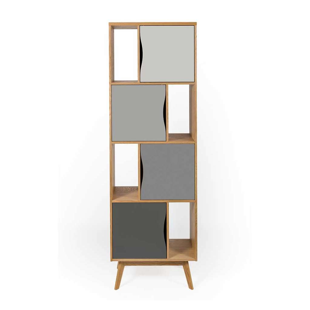 Standregal im Skandi Design Grau und Eiche furniert