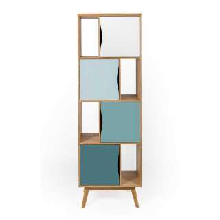 Skandinavisches Regal in Blau und Eiche furniert 65 cm breit