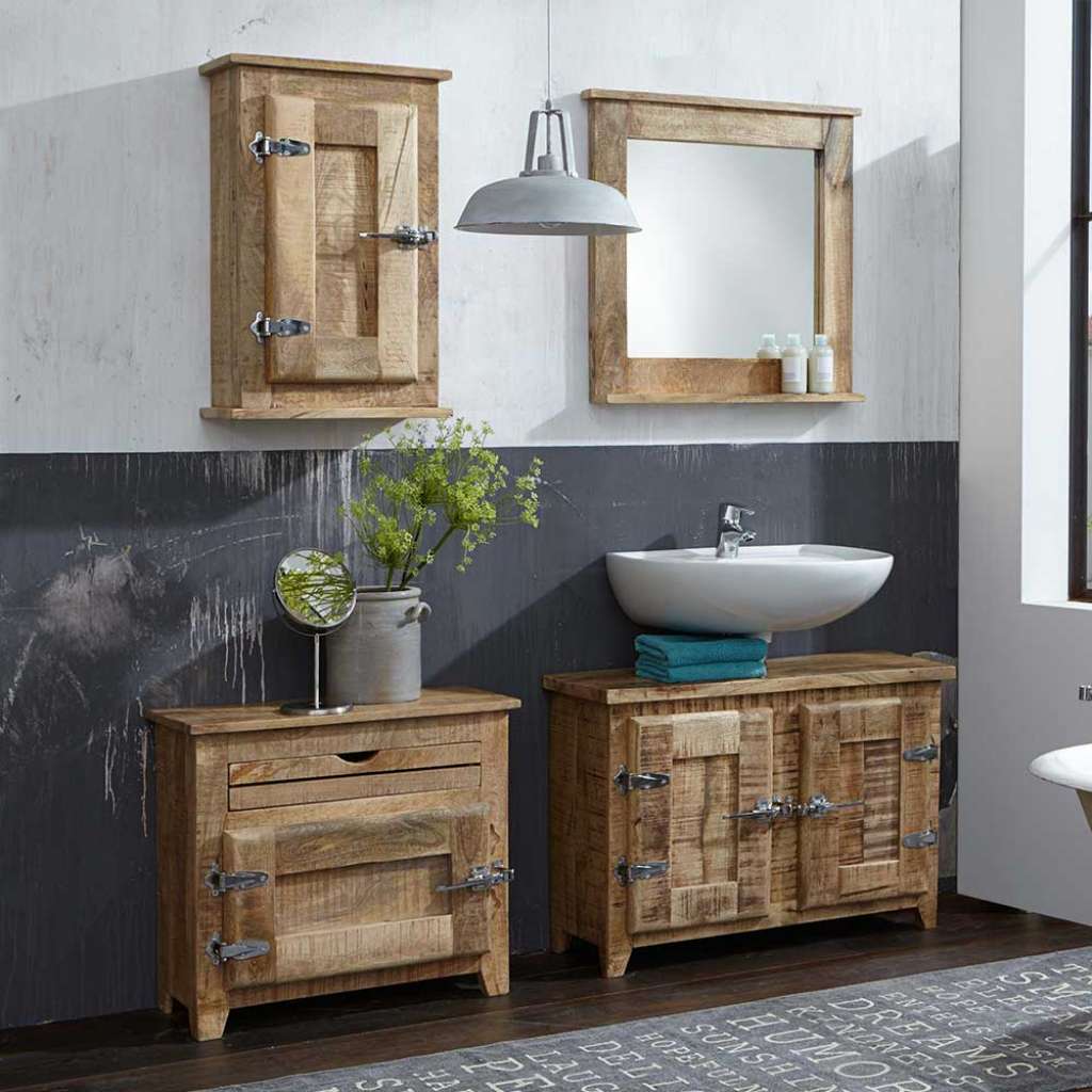 Badmöbelkomplettset im Shabby Chic Look Mangobaum Massivholz (4-teilig)