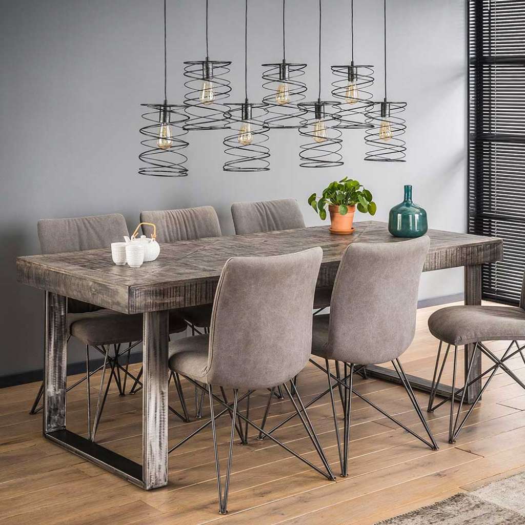 Designer Esstisch aus Mangobaum Massivholz und Metall 200 cm breit