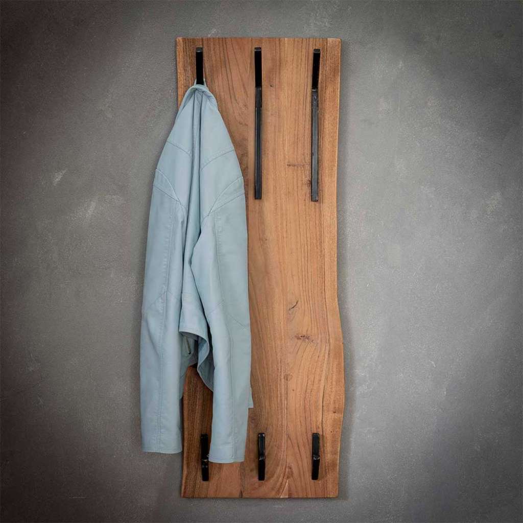 Baumkanten Hakengarderobe aus Akazie Massivholz 35 cm breit