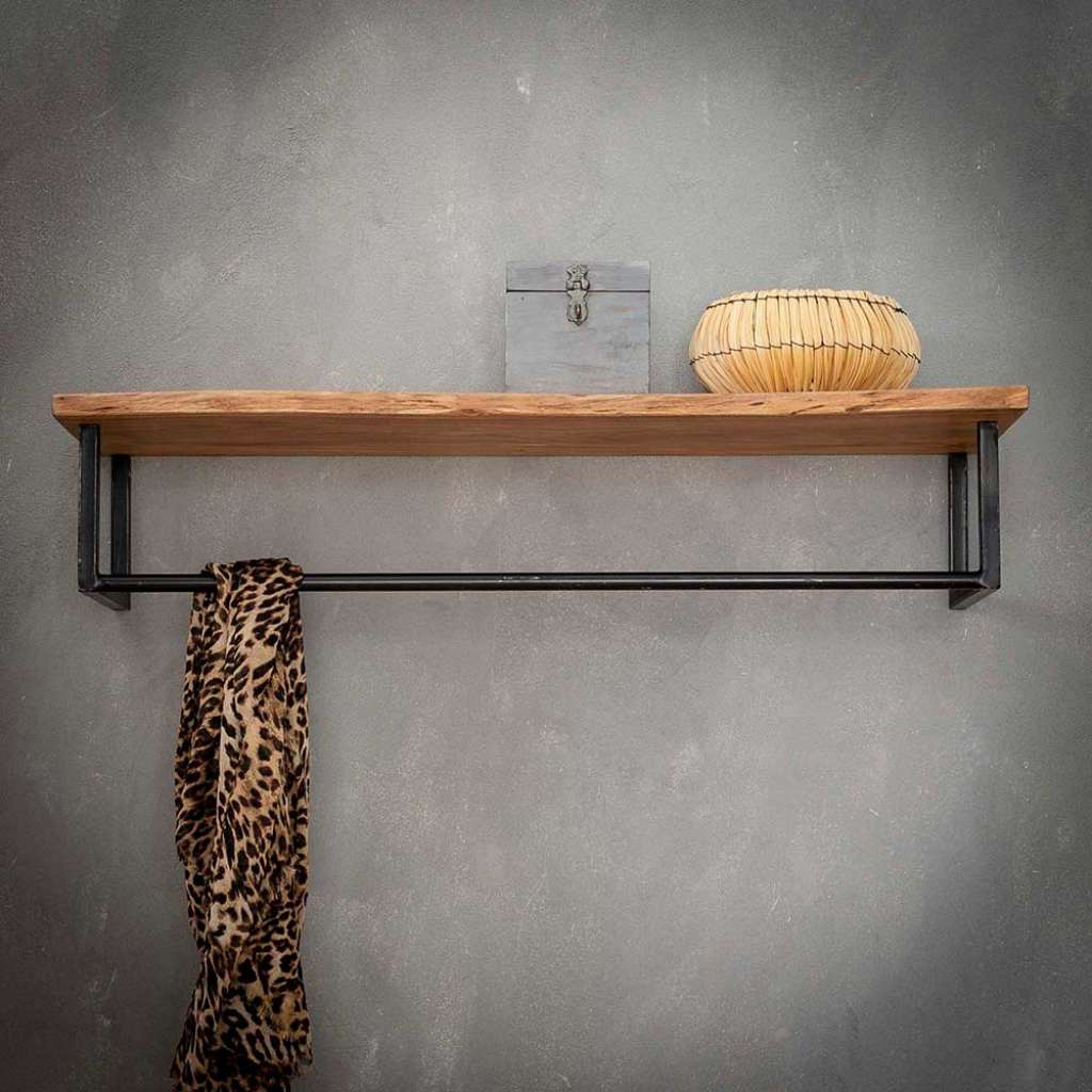 Garderobe aus Akazie Massivholz und anthrazit lackiertem Metall Industry Style
