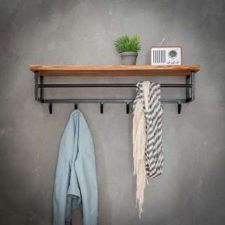 Wandgarderobe aus Akazie massiv und Anthrazit Metall 100 cm breit