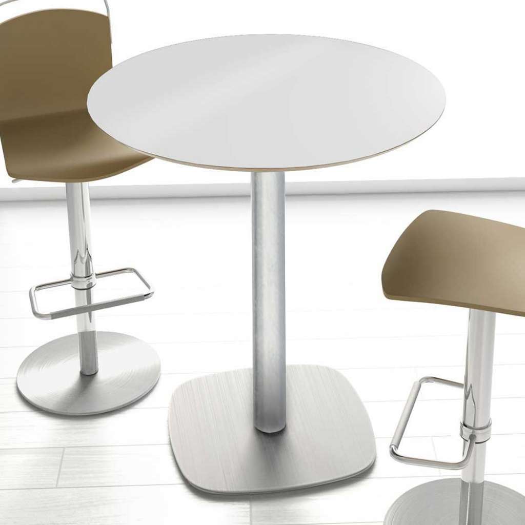 Runder Bartisch mit Hochglanz Glasplatte Weiß