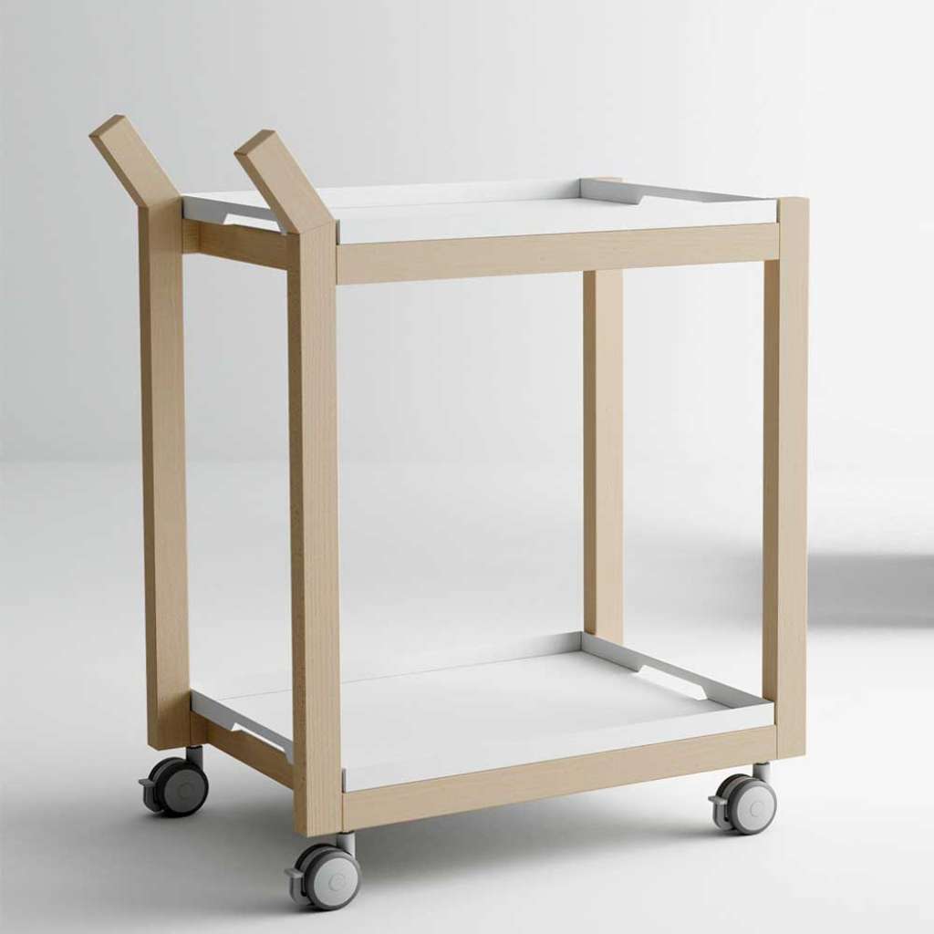 Kaffeewagen mit abnehmbaren Tabletts Weiß und Buche massiv