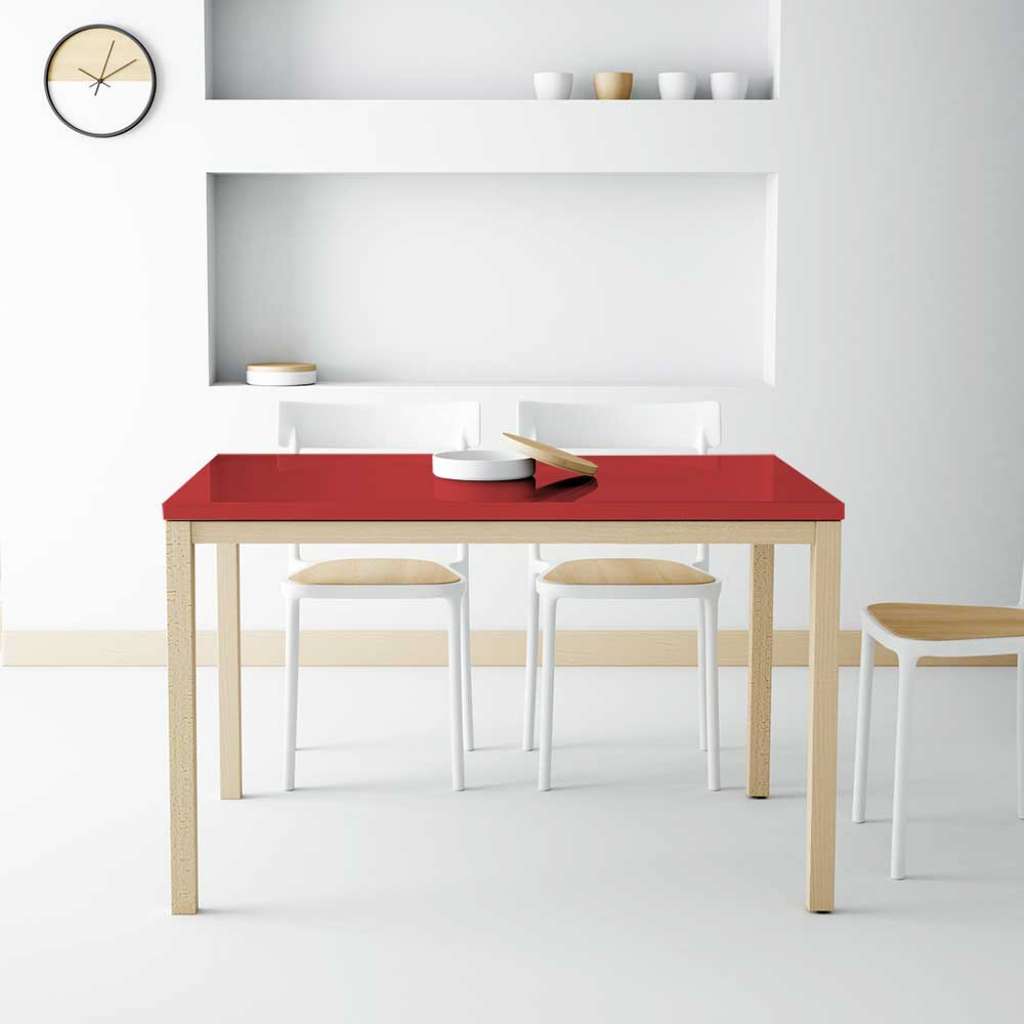 Design Esstisch in Rot Hochglanz Glas ausziehbar