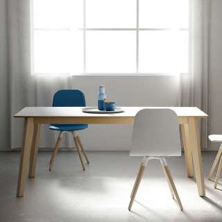 Ausziehbarer Esszimmer Tisch in Weiß gebleichtem Holzgestell