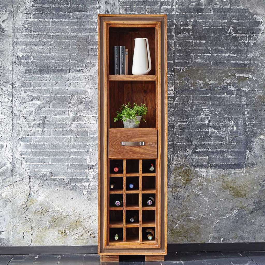 Wein Regal aus Sheesham Massivholz Landhausstil