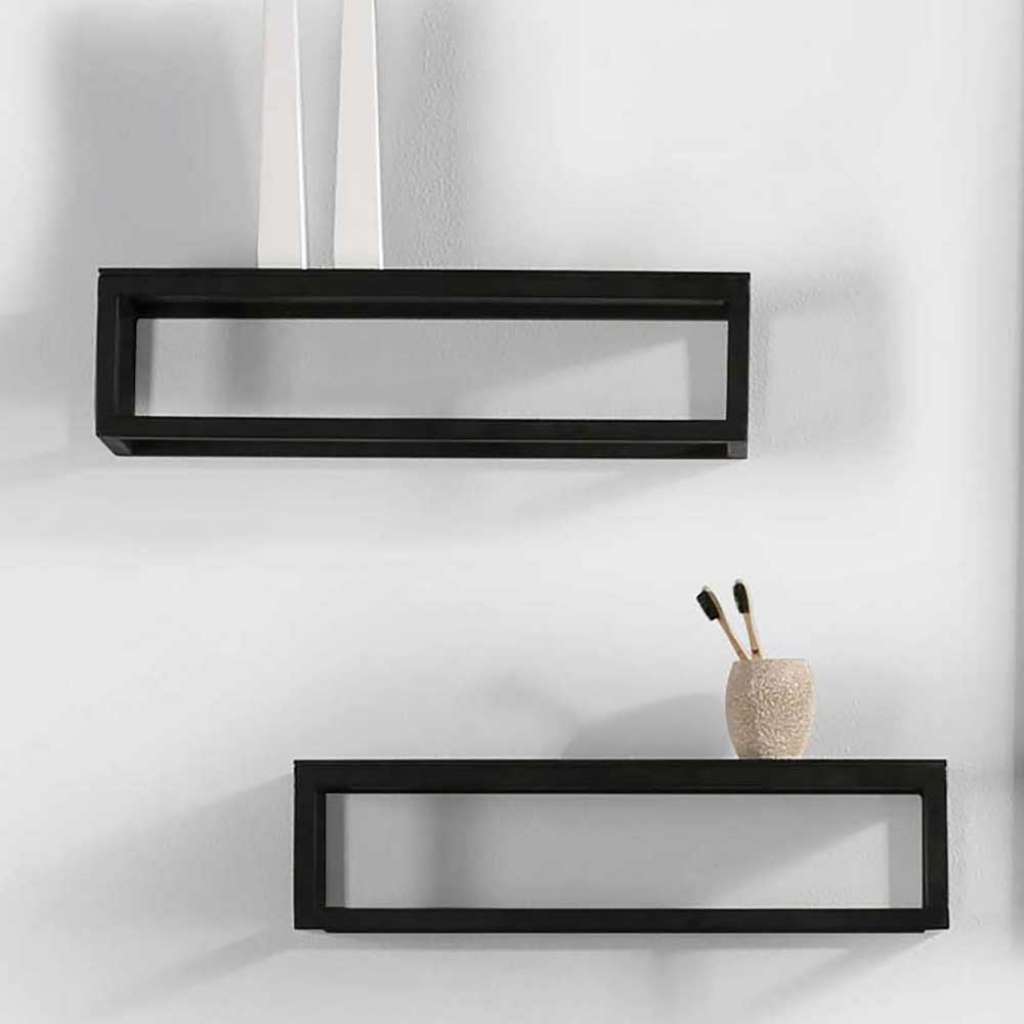 Design Badezimmer Wandregal Set in Schwarz Aluminium (2er Set)