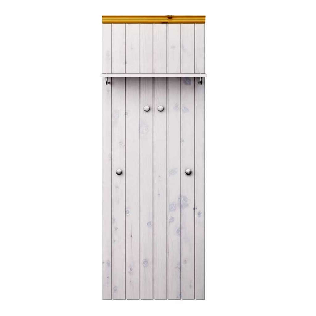 Landhaus Garderobenpaneel in White Wash Kiefer massiv Hutablage