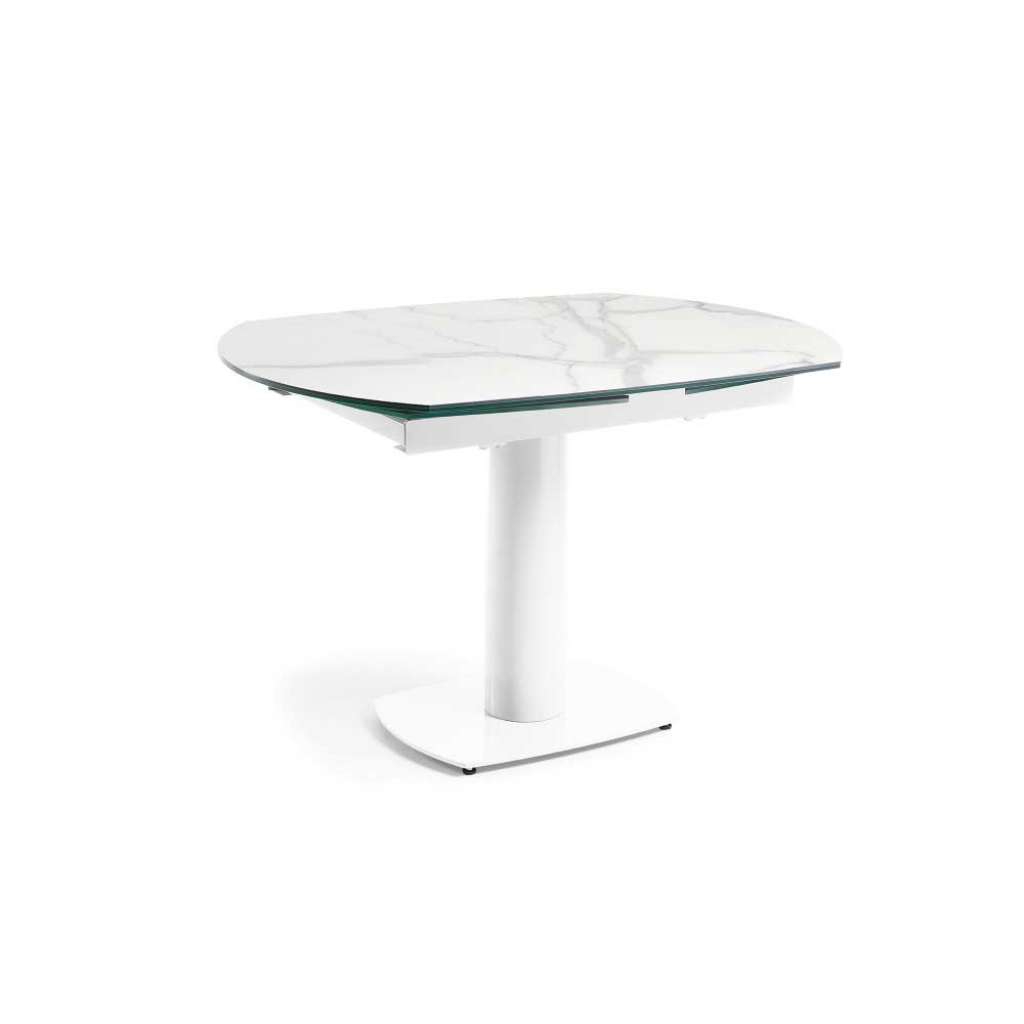 Zentralfußtisch mit Glasplatte Keramik beschichtet ausziehbar