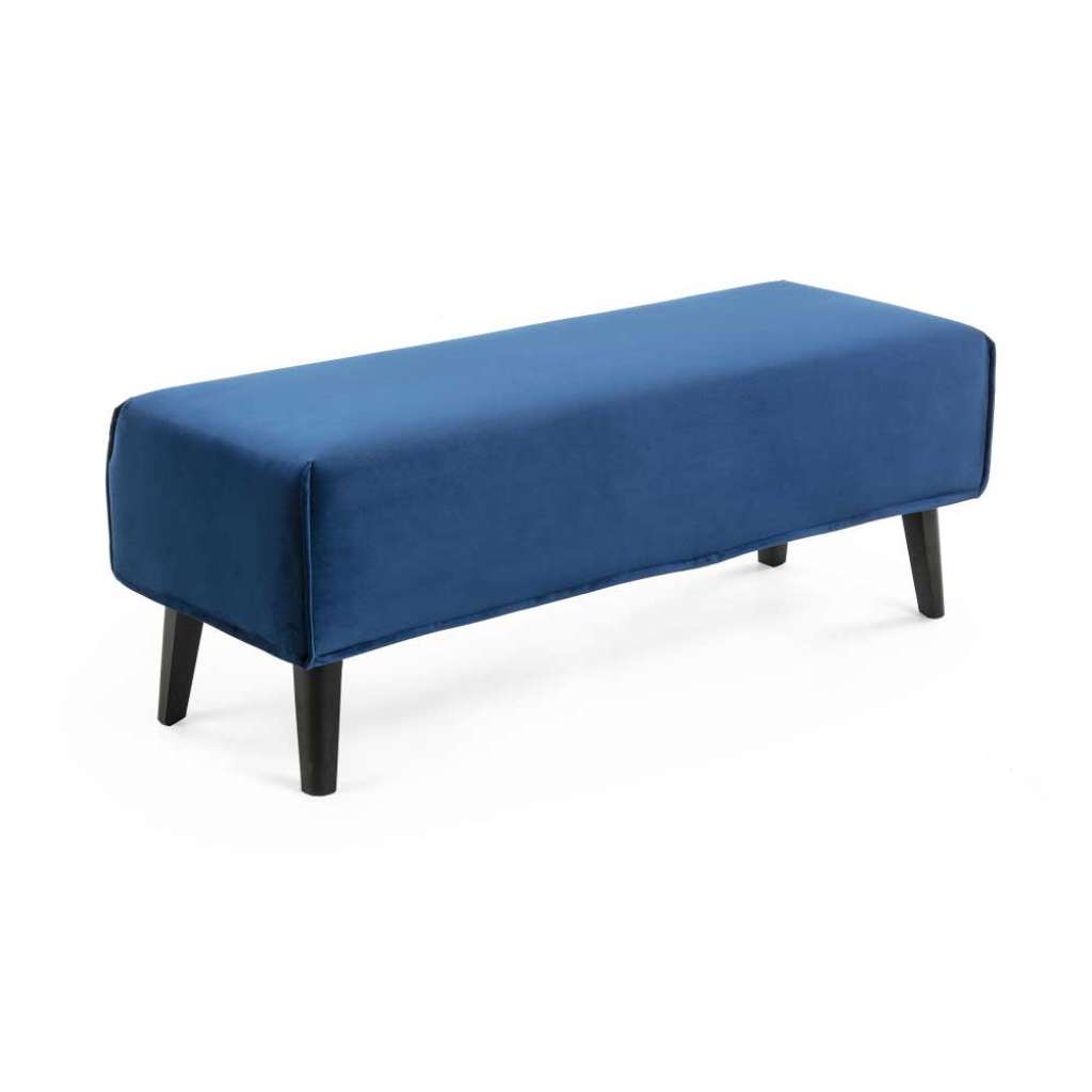 Schlafzimmerbank in Blau Microfaser 4-Fuß Gestell aus Metall
