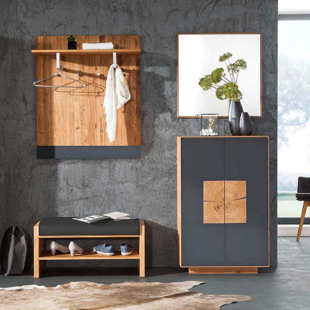 Flurmöbel Set in Anthrazit Wildeiche Massivholz (4-teilig)