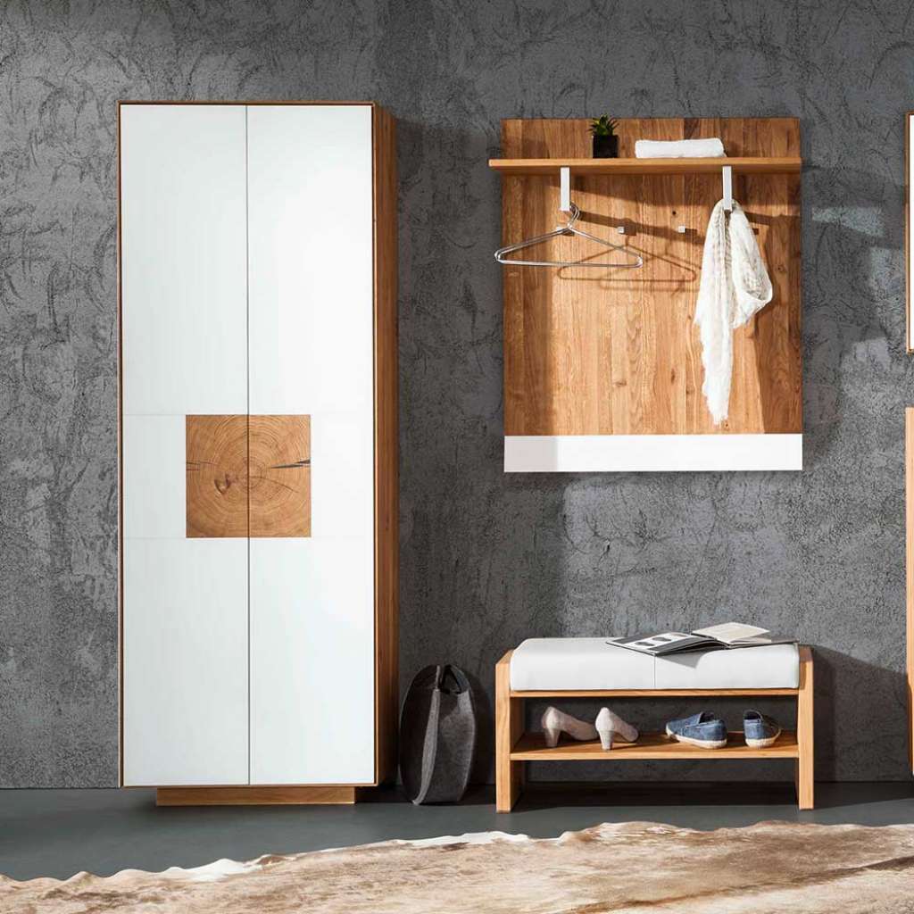 Flurmöbel Set mit Wildeiche Massivholz Weiß (3-teilig)