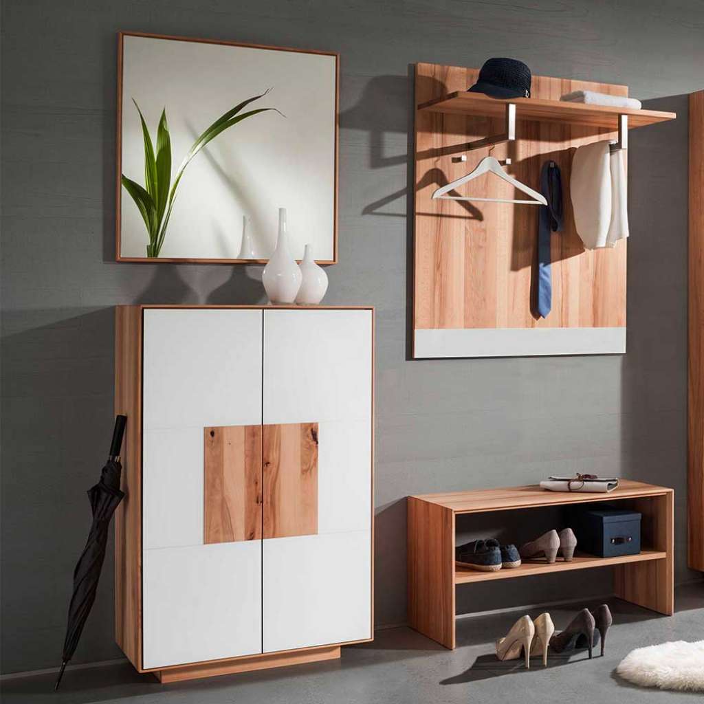 Dielenmöbelset in Weiß und Kernbuche Massivholz modern (4-teilig)