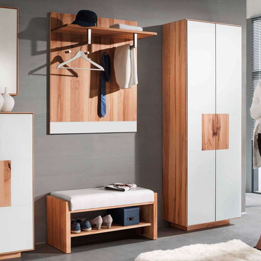 Flurgarderobenset in Weiß mit Kernbuche Massivholz Made in Germany (3-teilig)