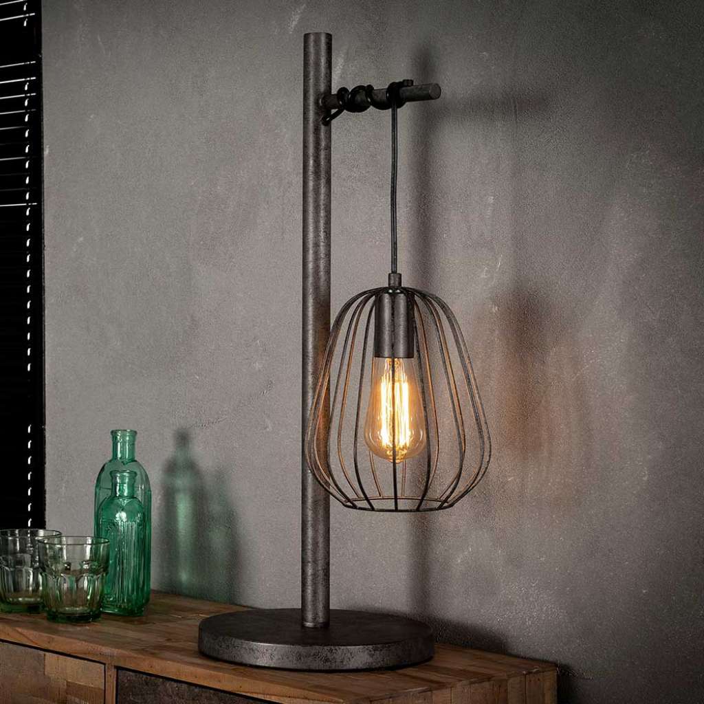 Ausgefallene Tischlampe in Altsilberfarben Metall