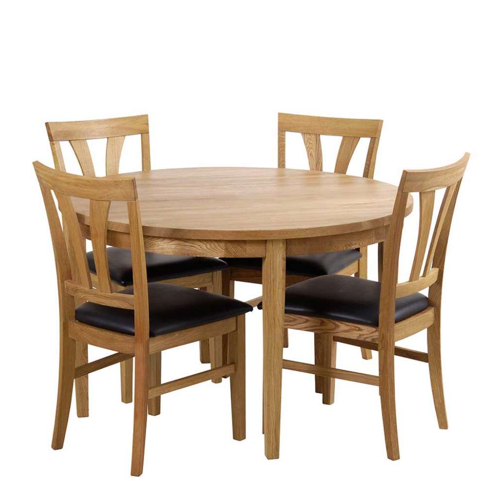 Esszimmer Sitzgruppe aus Eiche Massivholz rundem ausziehbarem Tisch (5-teilig)