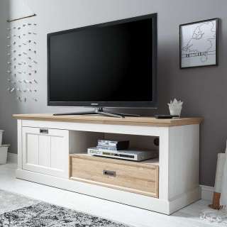 Fernseh Unterschrank in Weiß und Wildeiche Dekor Landhausstil