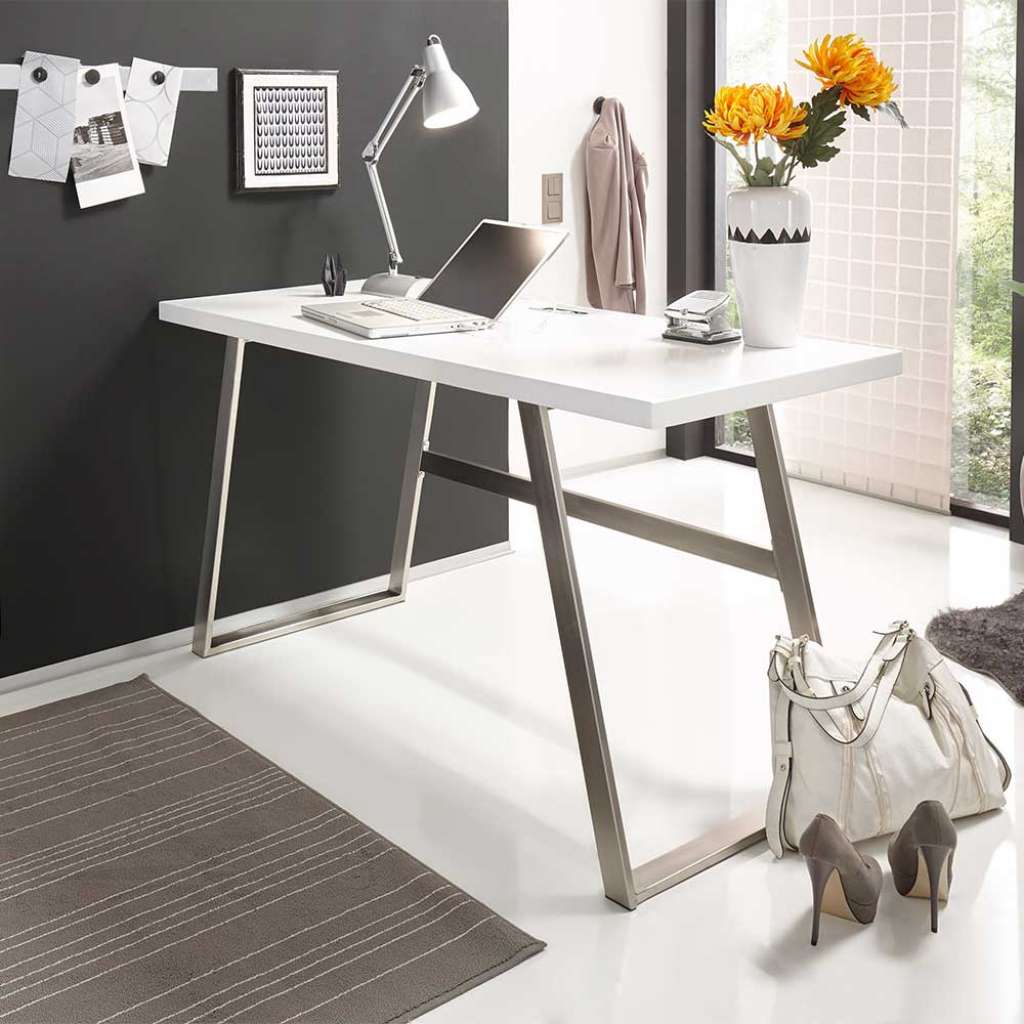 Laptopschreibtisch in Weiß 140 cm breit