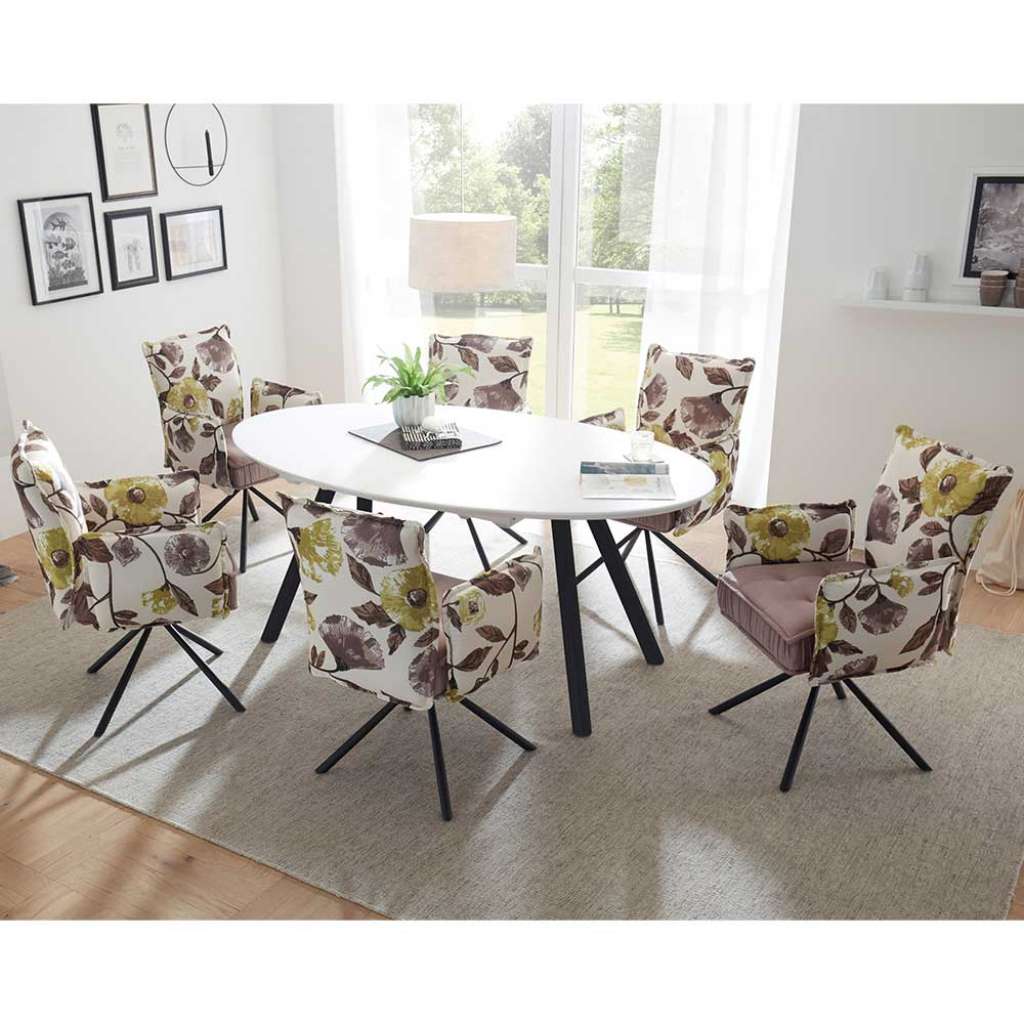 Essgruppe mit ovalem Ausziehtisch Armlehnenstühlen mit Blumenmuster (7-teilig)