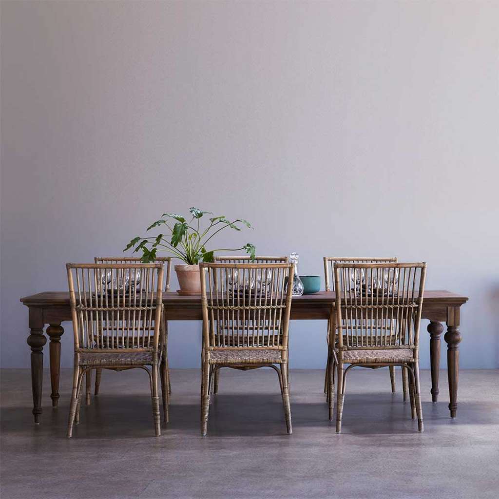 Esszimmergruppe aus Rattan und Recyclingholz Landhausstil (7-teilig)