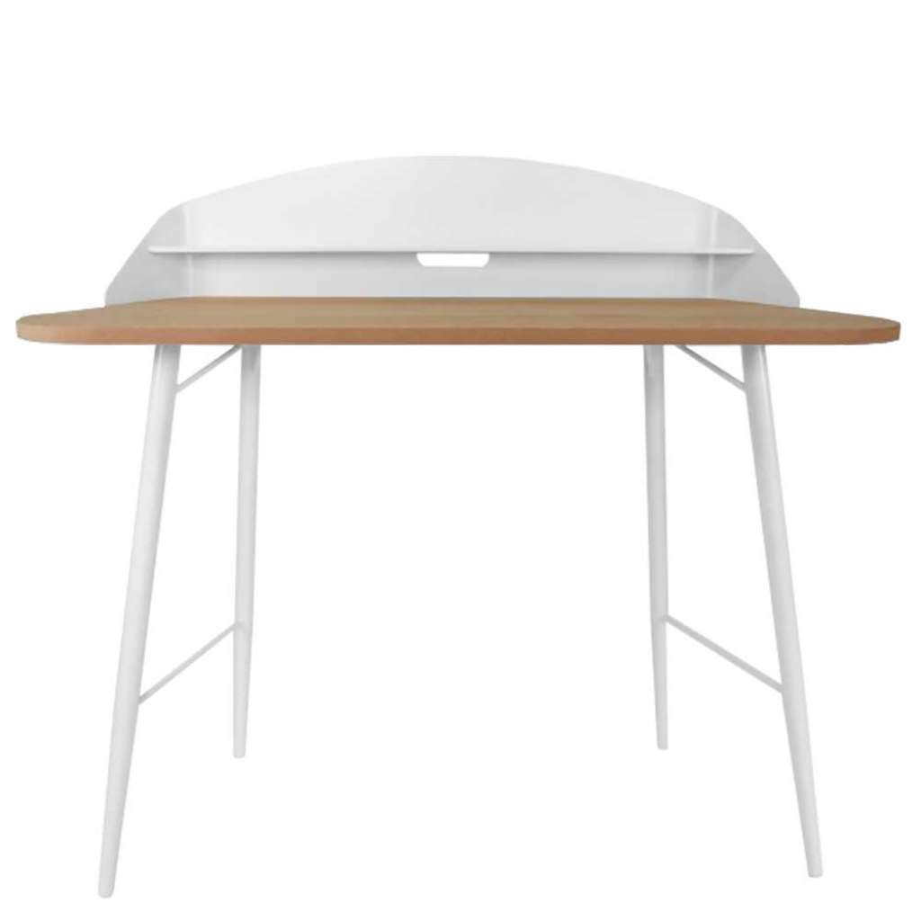 Designschreibtisch in Weiß und Eiche Dekor Bildschirmaufsatz