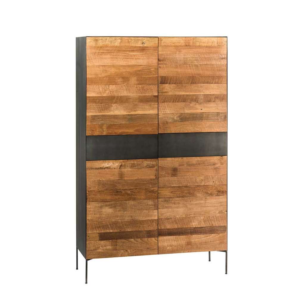 Design Wohnzimmerschrank aus Teak Recyclingholz Schwarz Metall
