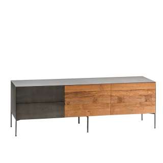 TV Board aus Teak Recyclingholz Metall in Schwarz